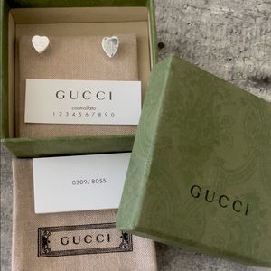 Sterling Silver Gucci Trademark Heart Stud Earrings NWT